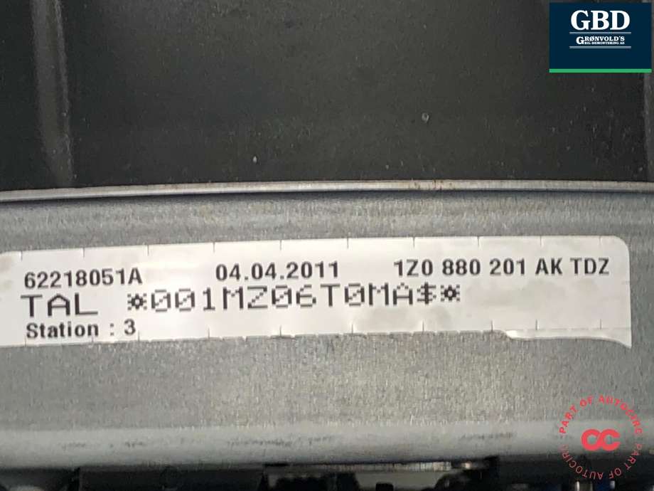 Airbag rattpute til Škoda Superb 2008-2015 (Type II)  (1Z0 880 201 AK|1Z0 880 201 AK TDZ|  62218051A|1Z0 880 201 AS TDZ)