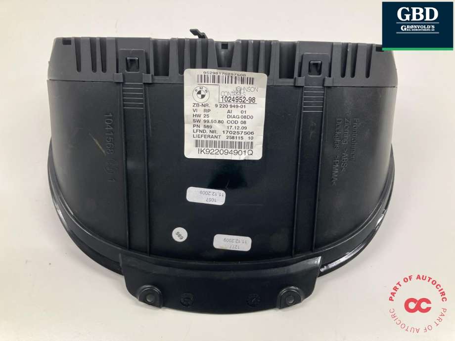 Instrumentpanel til BMW 1-Serie 2004-2011 (E81/E82/E87/E88) (E81/E82/E87/E88) (62 10 9 283 801|9 220 949-01|)