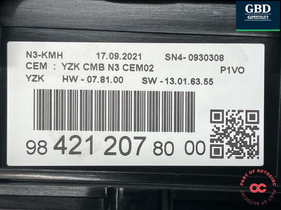 Instrumentpanel til Opel Combo E 2019-->>  (98 421 207 80|984212078000)