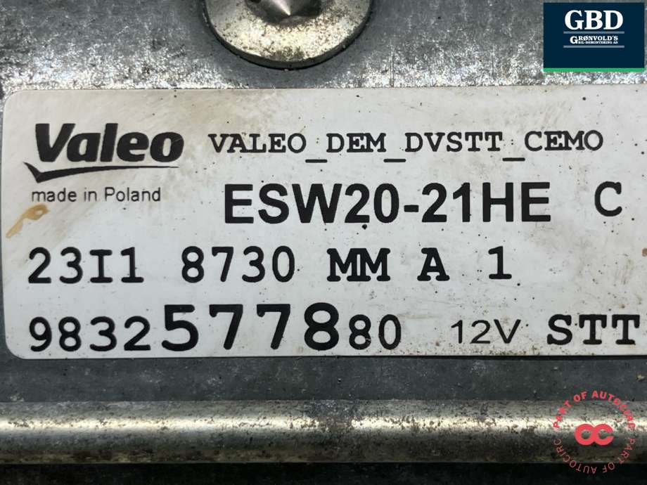 Starter diesel til Opel Combo E 2019-->>  (VALEO|98 252 330 80|16 276 588 80|9832577880)
