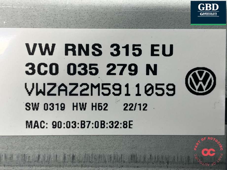 Bilstereo navigasjon til VW Amarok 2010-2016 (Type I, Fase 1)  (3C8 035 279 A|3C8 035 279 AX|3C0 035 279 N)