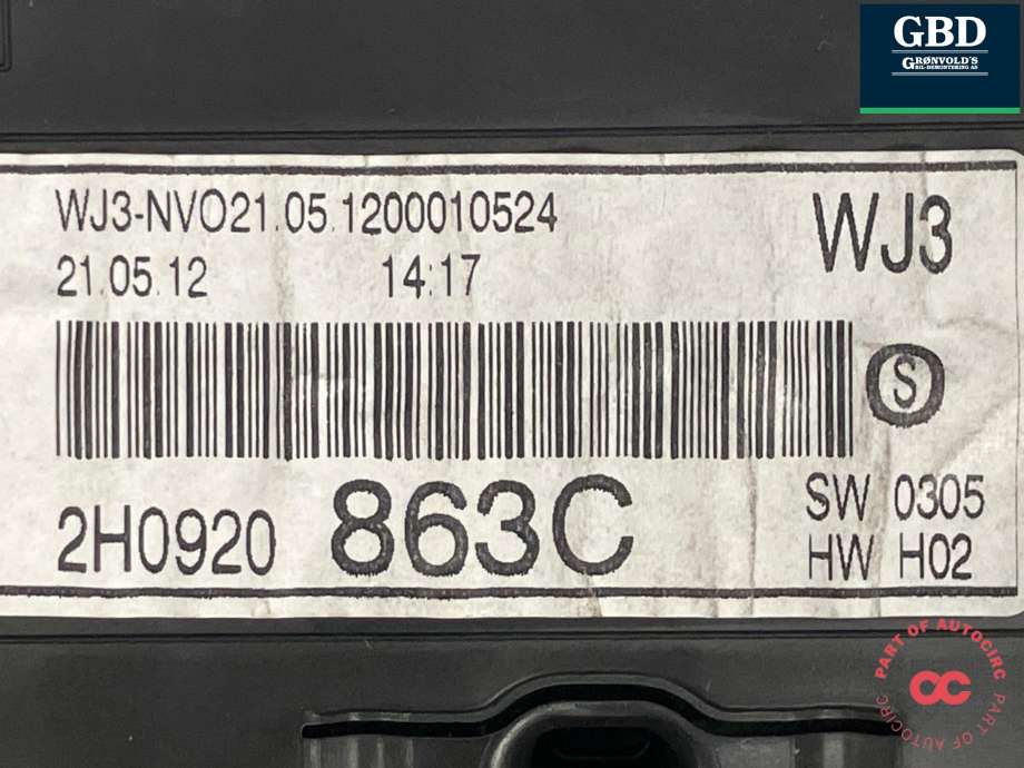 Instrumentpanel til VW Amarok 2010-2016 (Type I, Fase 1)  (2H0 920 863 C|2H0 920 863 CX|)