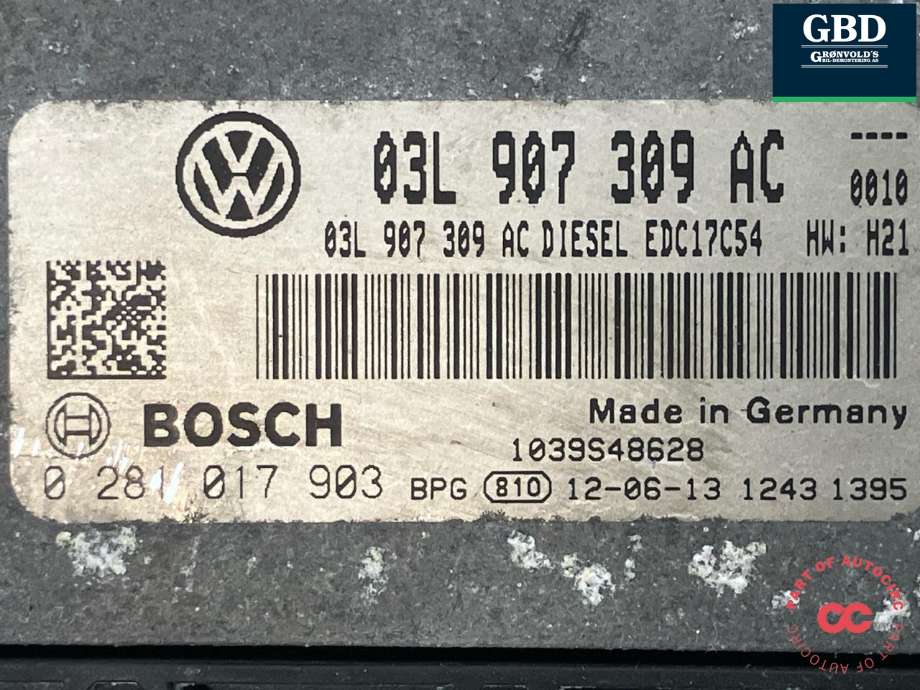 Styreenhet motor til VW Amarok 2010-2016 (Type I, Fase 1) (BOSCH|03L 906 012 AF|03L 906 012 AF 2H0|03L 907 309 AC| 0 281 017 903)