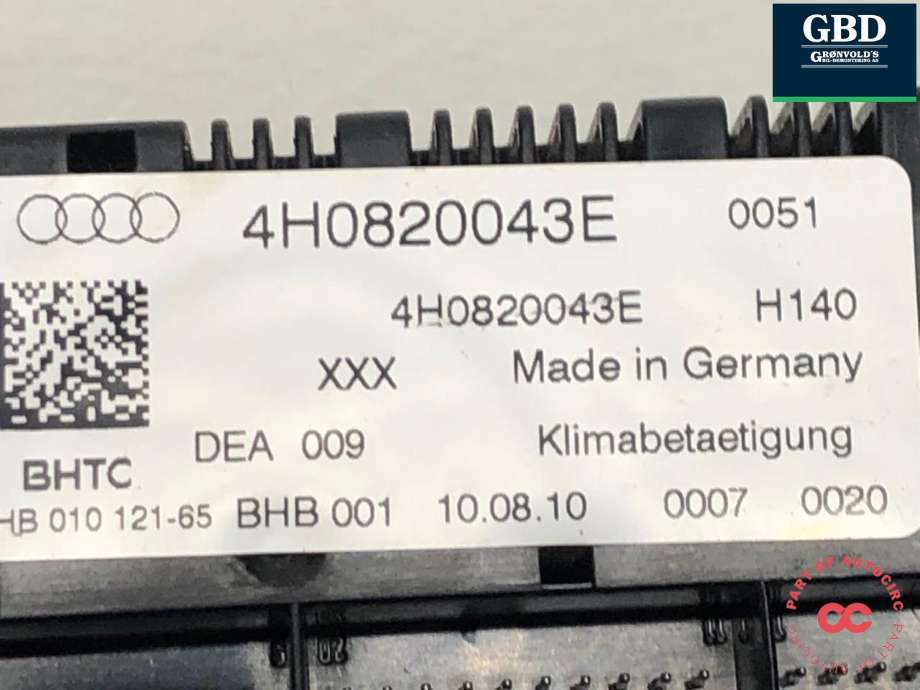 Varmeapparat betjening til Audi A8 2010-2013 (Type III, Fase 1)  (4H0 820 043 H|4H0820043E|)