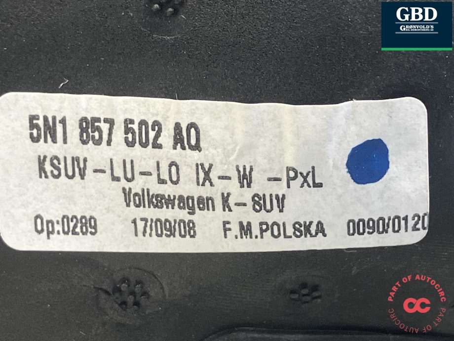 Speil høyre til VW Tiguan 2007-2011 (Type I, Fase 1) (5N1 857 508 R 9B9|5N1 857 502 AQ|)