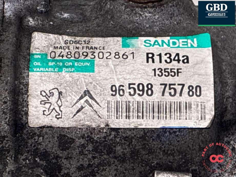Aircondition kompressor til Peugeot 308 2007-2011 (Type I, Fase 1)  (98 228 268 80|6453 WK|6453 WL | 16 715 536 80)