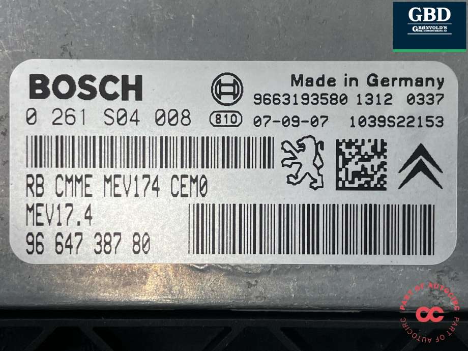 Styreenhet motor til Peugeot 207 2006-2012  (BOSCH|1943 YK| 1943 43|1943 44|9663193580| 0 261 S04 008)