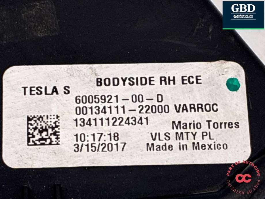 Baklykt høyre ytre til Tesla Model S 2016-2021 (Fase 2)  (6005921-00-D|6005921 | 6005921-00-B |6005921-00-C|6005921-00-E | 6005921-00-F)