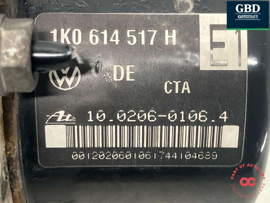 ABS sentral til VW Touran 2003-2006 (Type I, Fase 1)  (ATE|1K0 614 517 H|1K0 614 517 H  BEF|1K0 907 379 K)