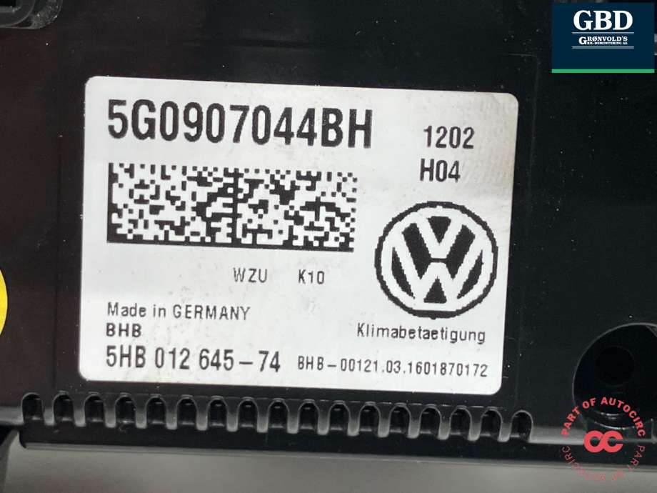 Varmeapparat betjening til VW Touran 2015-2021 (Type II)  (5G0 907 044 EC|5G0 907 044 EC WZU|5G0907044BH)