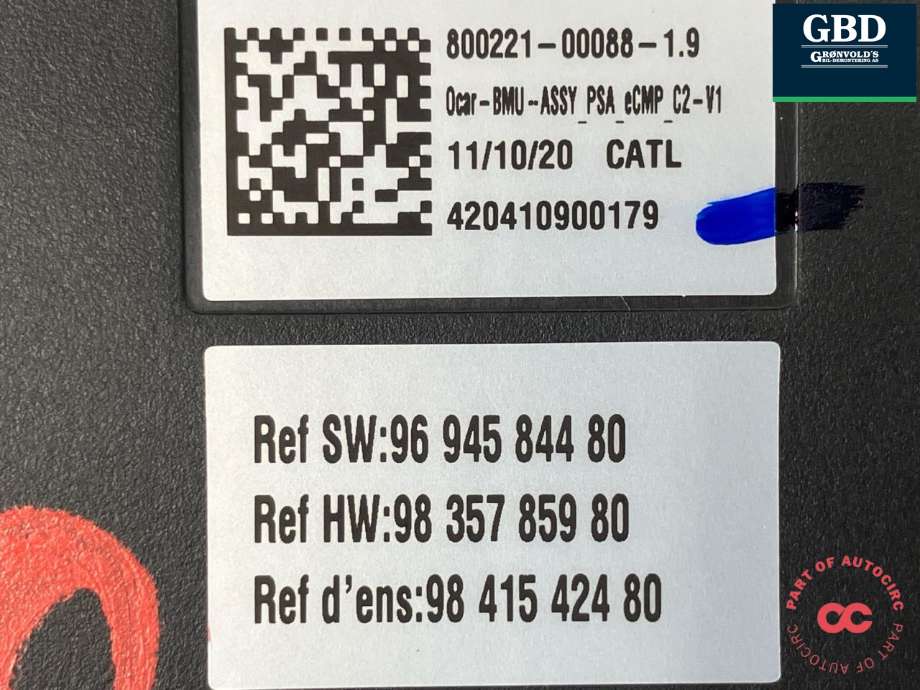Styreenhet batteri elbil (BMS - Battery Management System) til Citroën ë-C4 2020-->>  (98 415 424 80|96 945 844 80|98 357 859 80| 800221-00088-1.9)