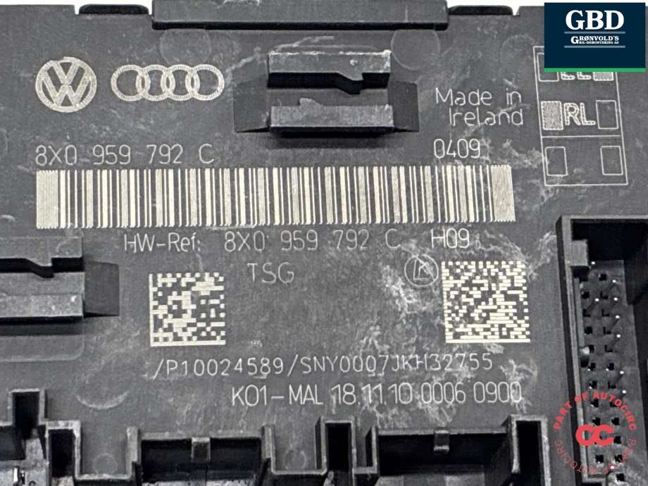 Styreenhet dør høyre foran til Škoda Superb 2008-2015 (Type II)  (8X0 959 792 C|8X0 959 792 C  Z03|8X0 959 792 H  Z02| 8X0 959 792 E)
