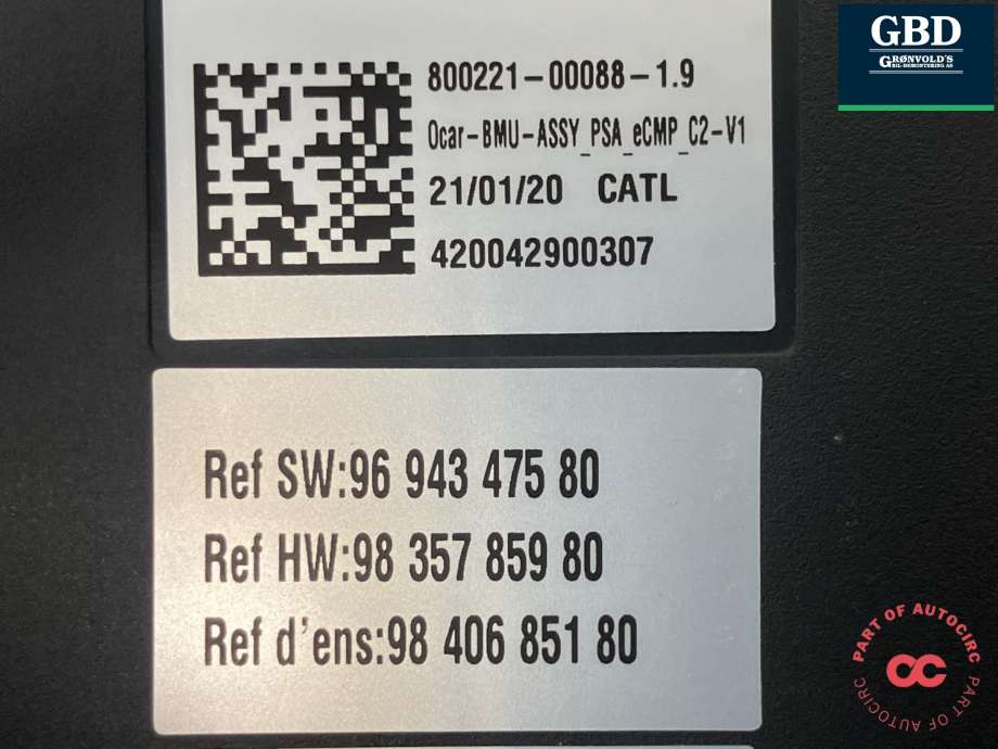 Styreenhet batteri elbil (BMS - Battery Management System) til Peugeot e-2008 2019-->> (98 415 424 80|96 943 475 80|800221-00088-1.9)