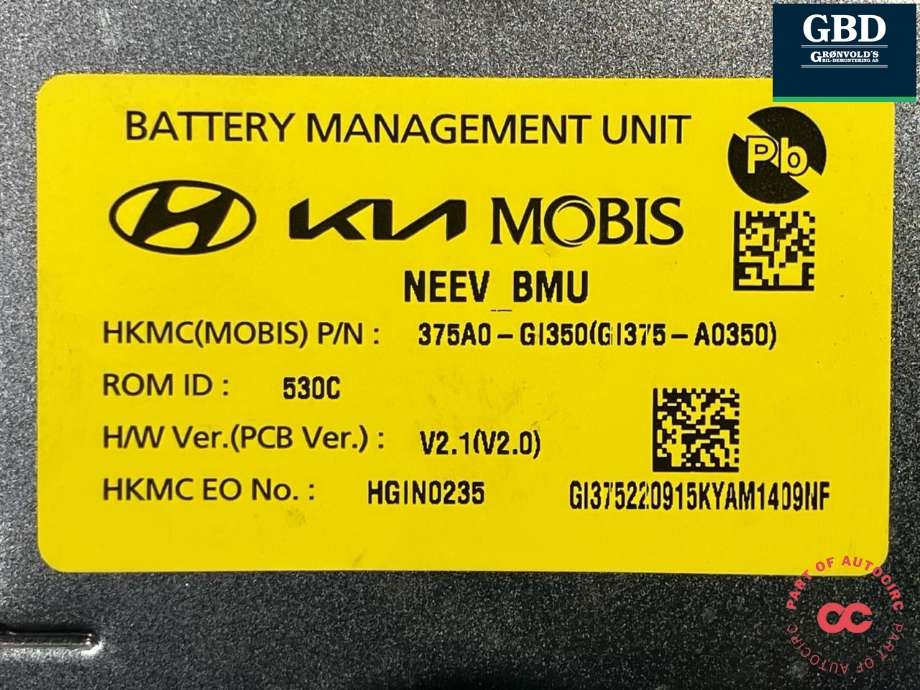 Styreenhet batteri elbil (BMS - Battery Management System) til Hyundai Ioniq 5 2021-->>  (375A0GI3 50|375A0-GI350|GI375-A0350)