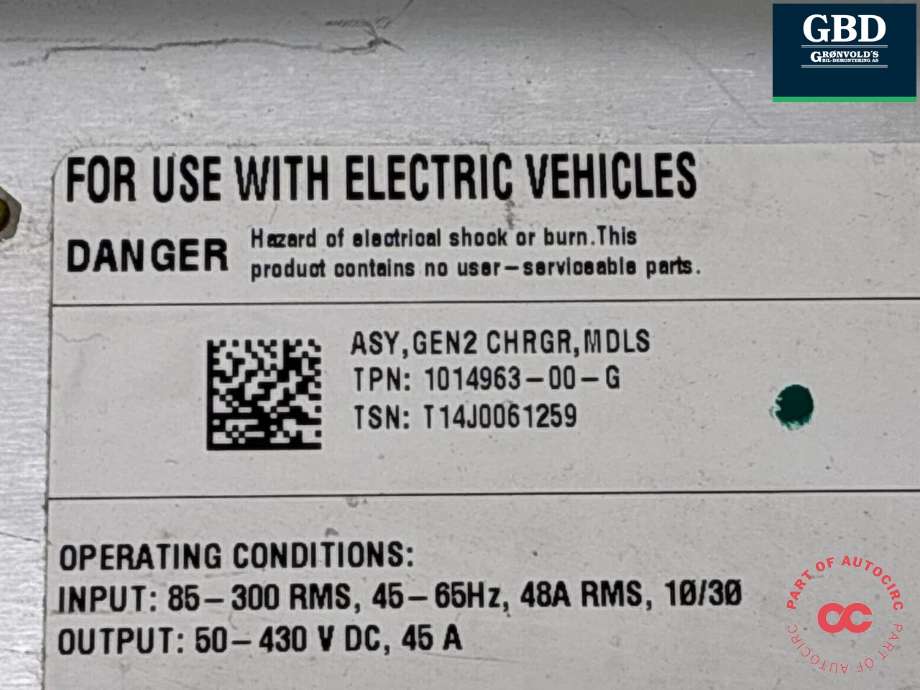 Batterilader (OBC - On Board Charger) til Tesla Model S 2013-2016 (Fase 1) (1014963-00-G|1014963-00-J | 1014963-00-K |1014963-00-L|1014963-03-A | 1014963-06-A |1014963-99-K)