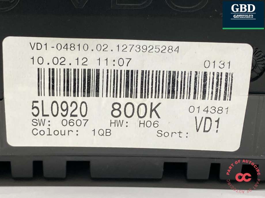 Instrumentpanel til Škoda Yeti 2009-2013 (Fase 1) (5L0 920 800 K|5L0 920 800 K KD0|)