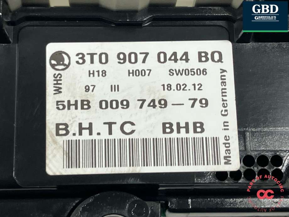 Varmeapparat betjening til Škoda Yeti 2009-2013 (Fase 1)  (3T0 907 044 BQ|3T0 907 044 DC WHS|3T0 907 044 BQ WHS)