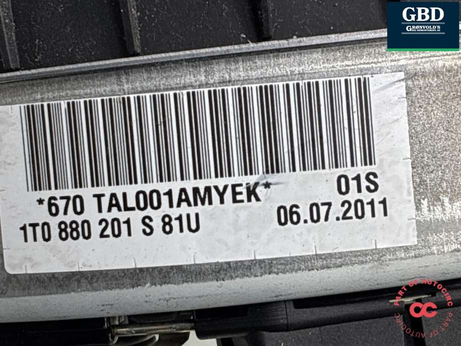 Airbag rattpute til VW Tiguan 2011-2016 (Type I, Fase 2) (1T0 880 201 AA|1T0 880 201 AA 81U|)