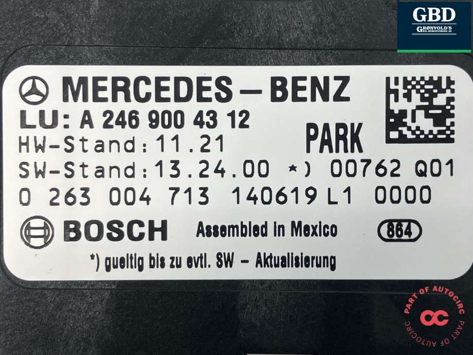 Styreenhet parkering til Mercedes GLK 2008-2015 (X204) (X204) (BOSCH|A 246 900 43 12|0 263 004 713|)