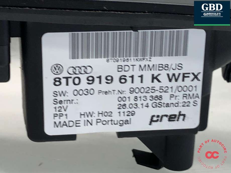 Bilstereo navigasjon betjeningspanel til Audi Q5 2012-2017 (Type I, Fase 2)  (8T0 919 611 K|8T0 919 611 K  WFX|)