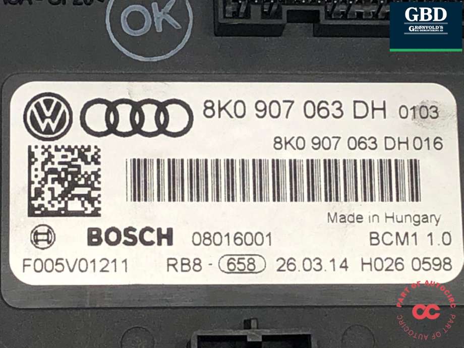 Styreenhet comfort (BCM) til Audi Q5 2012-2017 (Type I, Fase 2)  (8K0 907 064 KJ|8K0 907 064 JJ|8K0 907 063 DH)