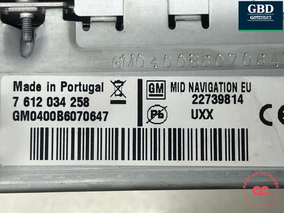 Bilstereo navigasjon til Opel Insignia A 2009-2014 (BOSCH|22739814|22790016|45-311-6246| 7 612 034 258)