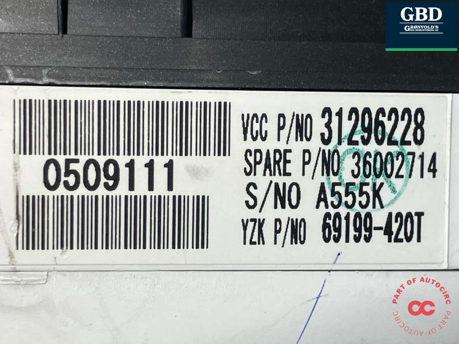 Instrumentpanel til Volvo C30 2010-2012 (Fase 2)  (36002714|31296228)