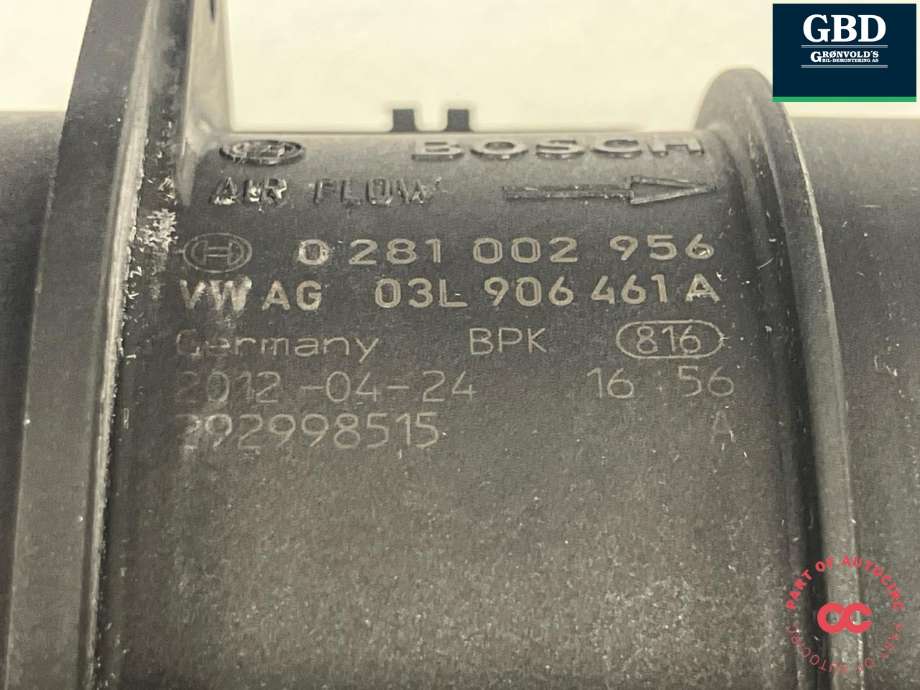 Luftmengde/luftmassemåler til VW Amarok 2010-2016 (Type I, Fase 1)  (03L 906 461 A|0 281 002 956|)