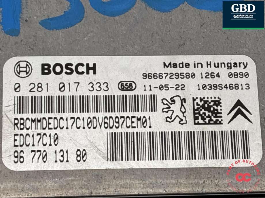Styreenhet motor til Peugeot 308 2011-2013 (Type I, Fase 2) (16 063 826 80|0281017333|)