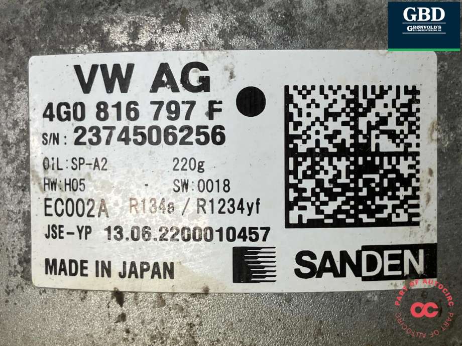 Aircondition kompressor elbil til Audi e-tron 2018-->> (SANDEN|4G0 816 797 F|)