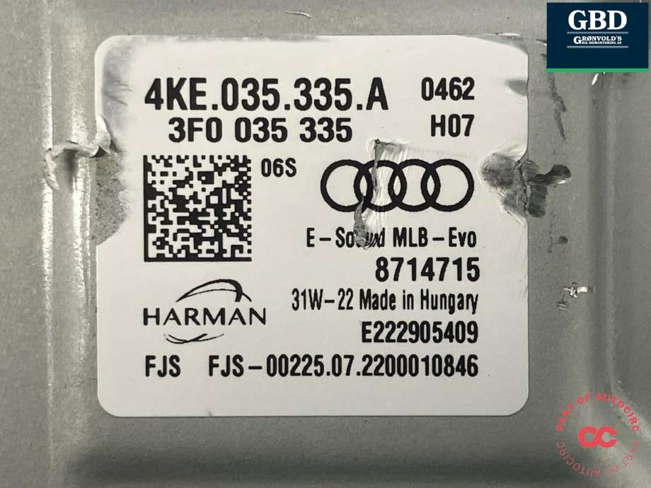 Styreenhet diverse til Audi e-tron 2018-->> (HARMAN|4KE 035 335 A|3F0 035 335| 8714715|)