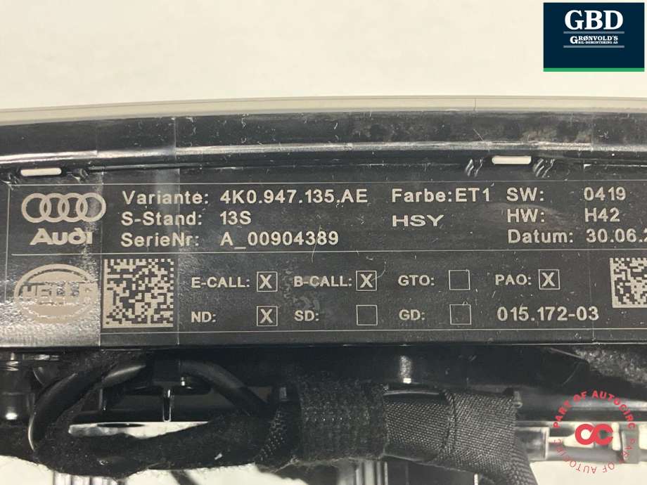 Taklyspanel til Audi e-tron 2018-->> (4K0 947 135 AE|)