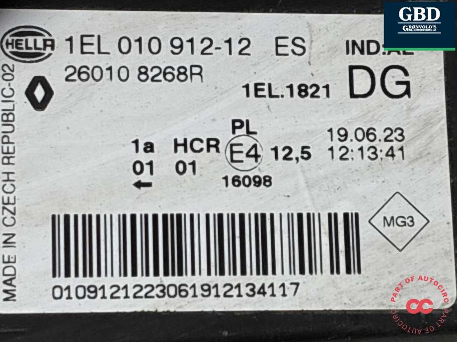Frontlykt høyre halogen til Renault Zoe 2013-2019 (Fase 1)  (260108268R|)