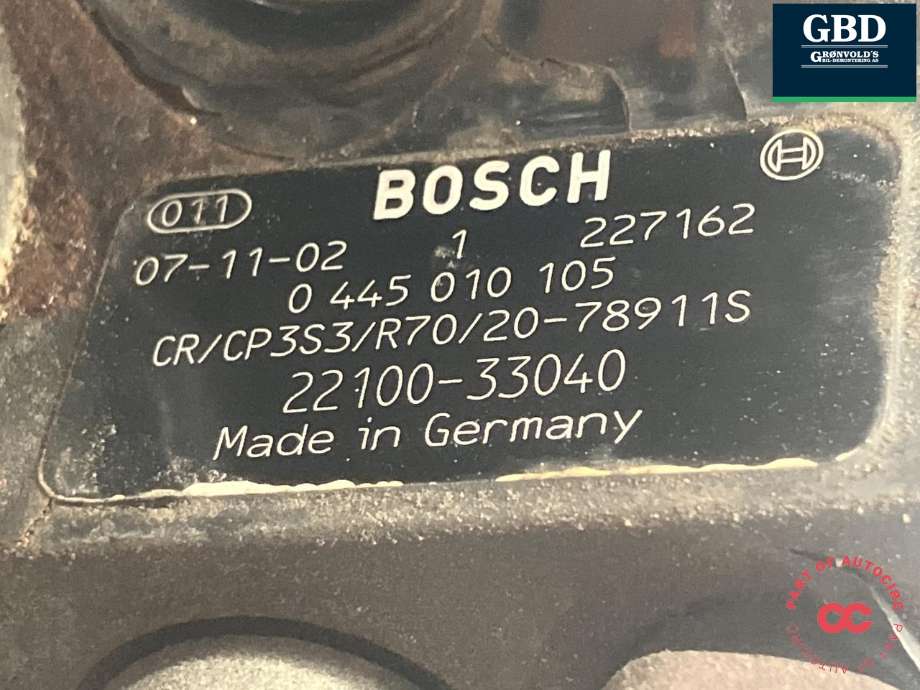 Dieselpumpe til Toyota Auris 2007-2010 (Type I, Fase 1) (BOSCH|2210033040|22100-33040|0 445 010 105)