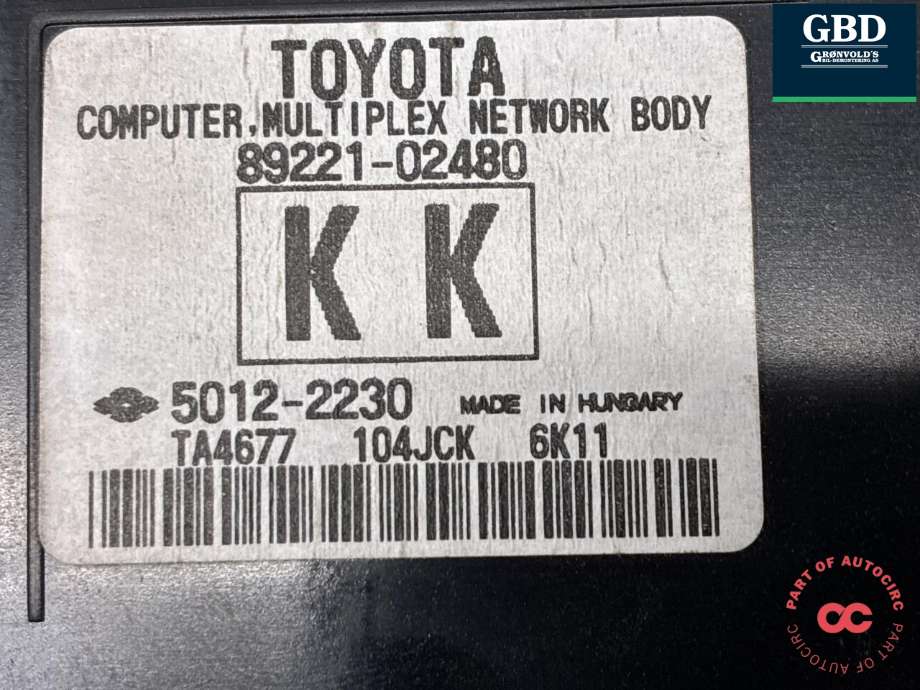 Styreenhet diverse til Toyota Auris 2015-2019 (Type II, Fase 2) (8922002620|89221-02480|)