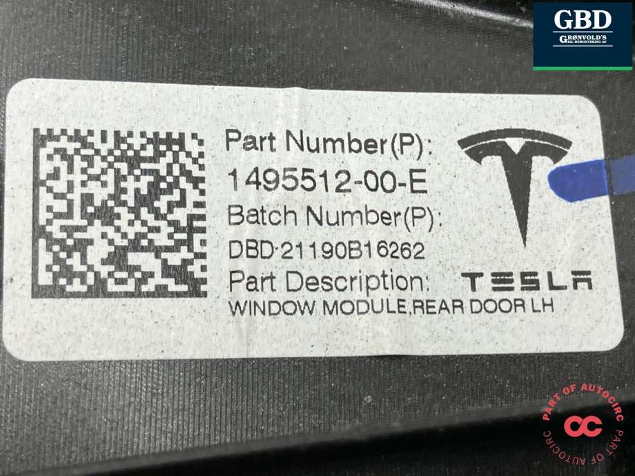 Ruteheis venstre bak til Tesla Model Y 2021-2024 (Type I)  (1526802-00-C|1526802-00-B | 1526802-00-D | 1526802-00-E|1526802-00-F | 2005480-00-A | 2005480-02-A | 1495512-00-E)