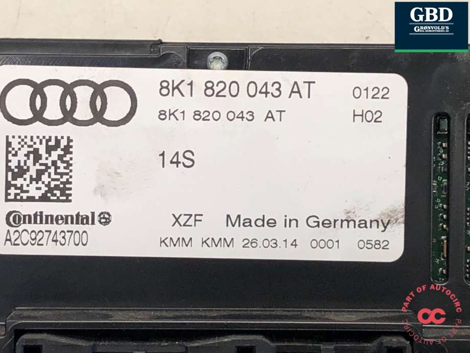 Varmeapparat betjening til Audi Q5 2012-2017 (Type I, Fase 2)  (8K1 820 043 AT|8K1 820 043 AT XZF|)