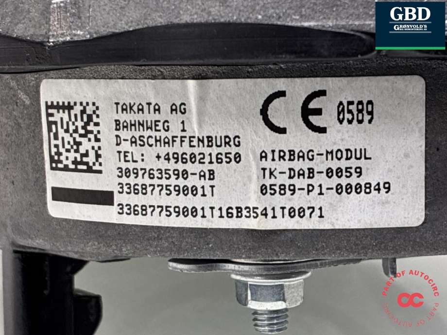 Airbag ratt til BMW X5 2000-2006 (E53) (E53) (32 30 6 759 926|TK-DAB-0059||0589-P1-000849)