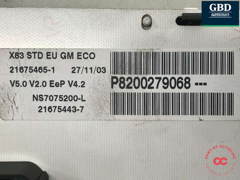 Instrumentpanel til Opel Vivaro A 2001-2006  (93852115|93851191|P8200279068)