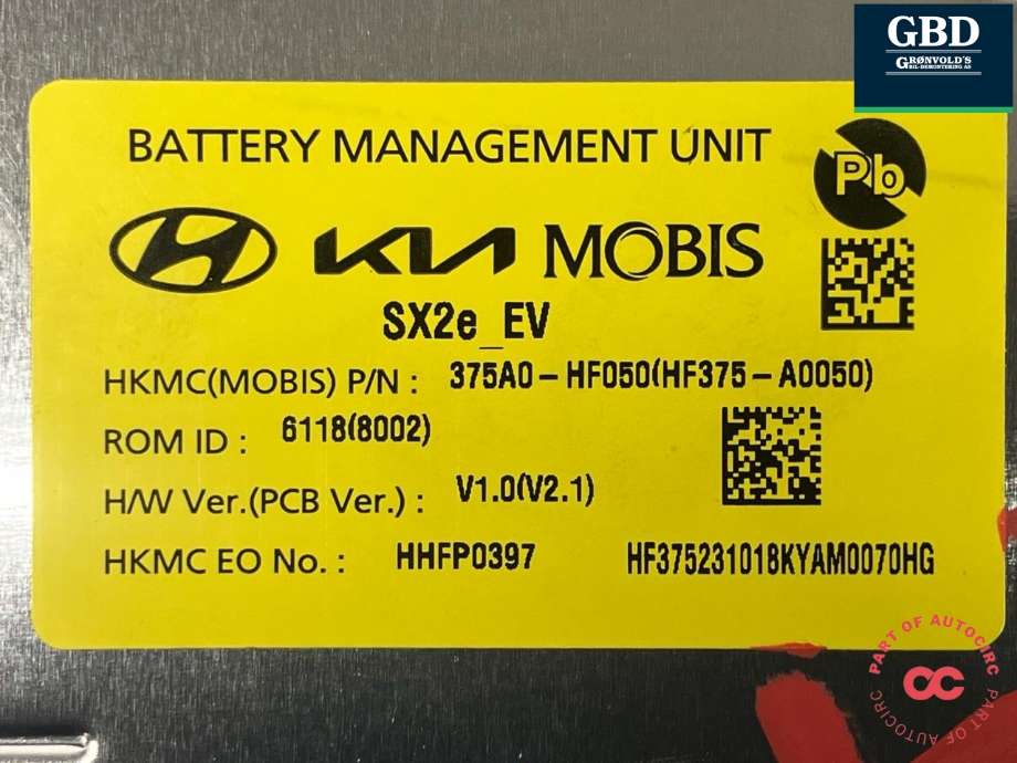 Styreenhet batteri elbil (BMS - Battery Management System) til Hyundai Kona 2024-->> (Type II) (375A0-HF050|HF375-A0050|)