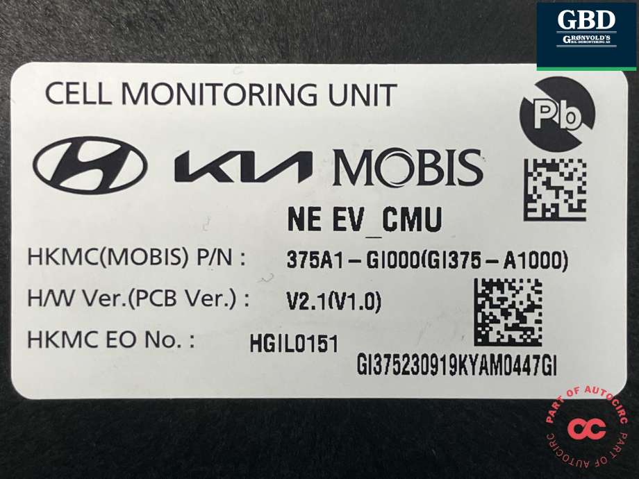 Styreenhet batteri elbil (BMS - Battery Management System) til Hyundai Kona 2024-->> (Type II)  (375A1GI0 00|375A1-GI000|GI375-A1000)
