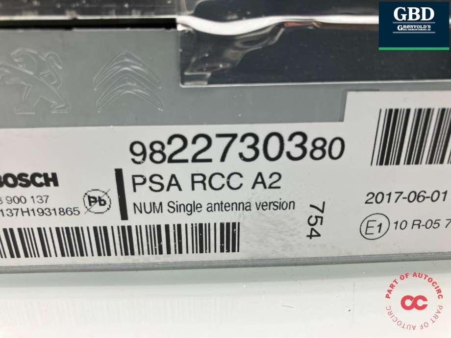 Bilstereo til Peugeot Expert 2016-->> (Type III)  (16 238 073 80|9822730380|)