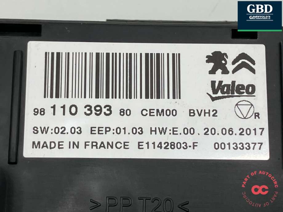 Styreenhet klima/aircondition til Peugeot Expert 2016-->> (Type III) (16 900 440 80|16 168 546 80|9811039380)