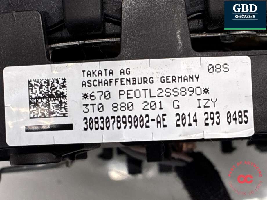 Airbag rattpute til Škoda Superb 2008-2015 (Type II) (3V0 880 201 AC|3V0 880 201 AC IZY| 3T0 880 201 G IZY|3V0 880 201 AL IZY)