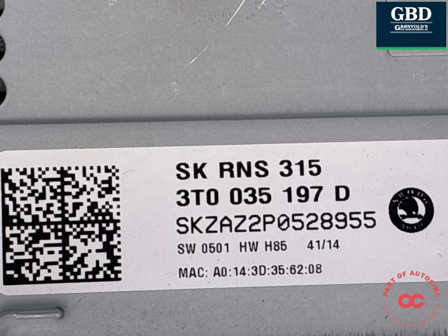 Bilstereo navigasjon skjerm til Škoda Superb 2008-2015 (Type II)  (3T0 035 197 D|3T0 035 197 D  WHS|)