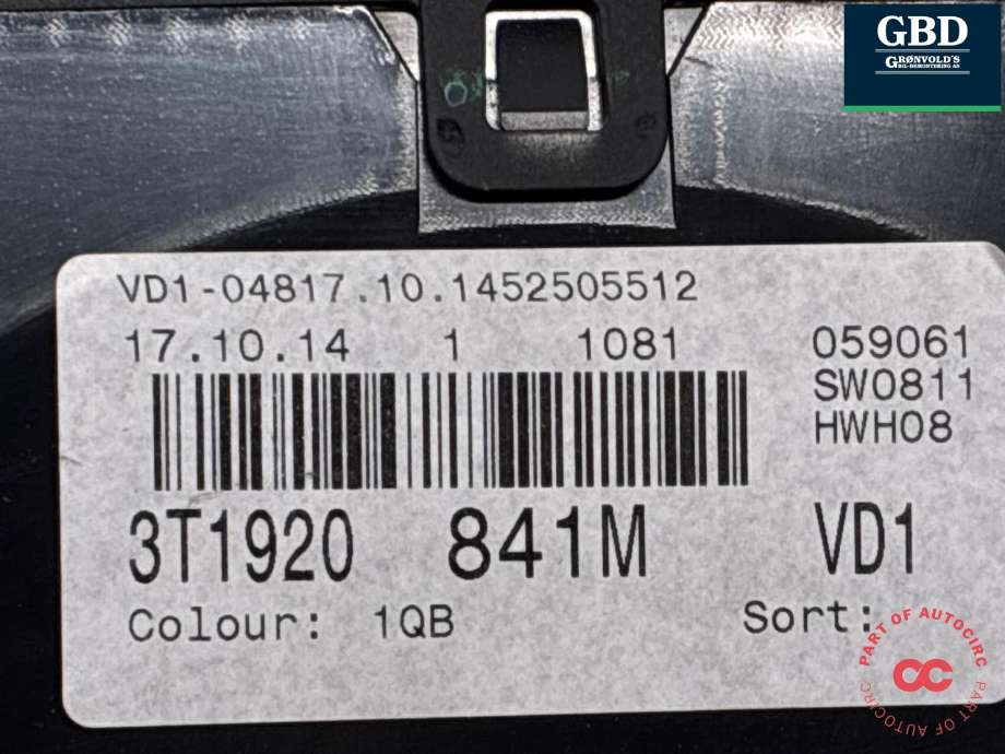 Instrumentpanel til Škoda Superb 2008-2015 (Type II) (3T1 920 841 M 1QB|3T1 920 841 M|)