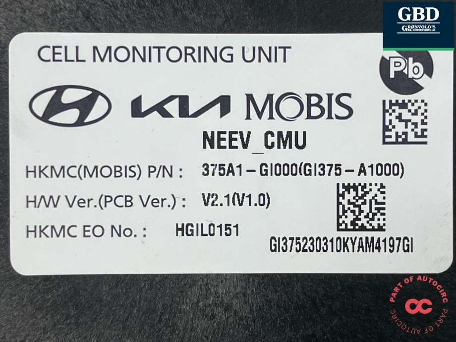 Styreenhet batteri elbil (BMS - Battery Management System) til Hyundai Ioniq 6 2023-->>  (375A1GI0 00|375A1-GI000|GI375-A1000)