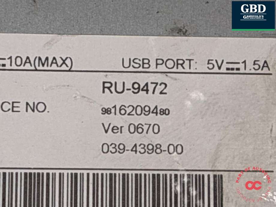 Bilstereo til Toyota Proace 2016-->> (Type II)  (98 162 094 80|)