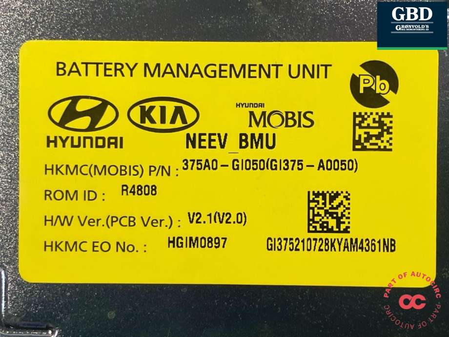 Styreenhet batteri elbil (BMS - Battery Management System) til Hyundai Ioniq 5 2021-->>  (375A0GI0 50|375A0-GI050|GI375-A0050)