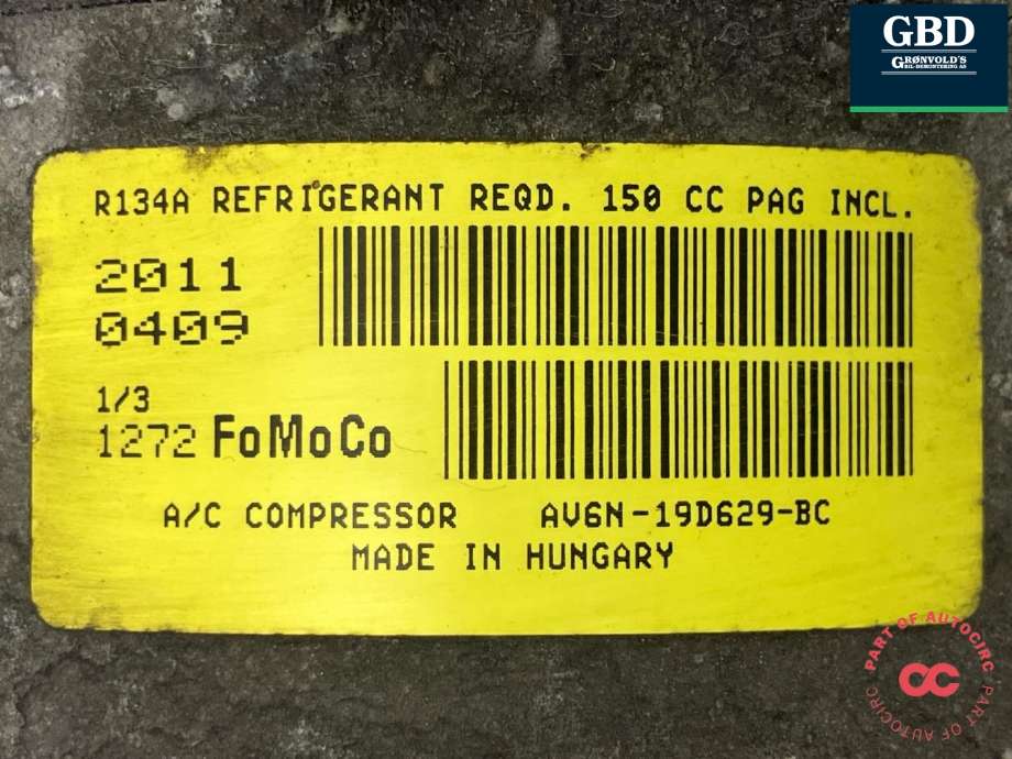 Aircondition kompressor til Ford S-Max 2010-2015 (Type I, Fase 2)  (1852378|AV61-19D629-DC|AV6N-19D629-BC)